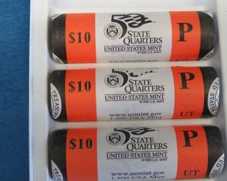 Lot 227. U.S. Mint rolls of 40 each 2000 P Utah State Quarters. $10.00 face value per roll.