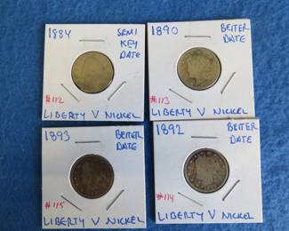 Lot 109. Four Liberty Nickels:   1889, 1890, 1892, and 1893