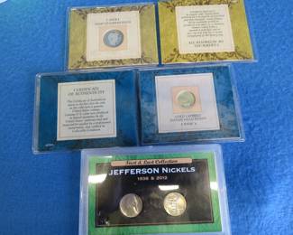 Lot 111. Gold layered 1906 Indian head, 1893 O Barber head quarter, and a 2-coin nickel set