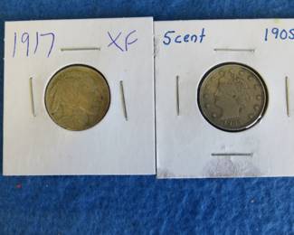 Lot 156. 1905 Liberty nickel  1917 Buffalo nickel