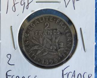 Lot 135. 1898 French Silver 2 Franc coin
