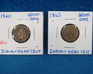 Lot 194. 1860 and 1863 Indian Head pennies
