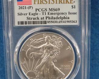 Lot 9. 2021 P Eagle&nbsp; $1 graded MS69 by PCGS