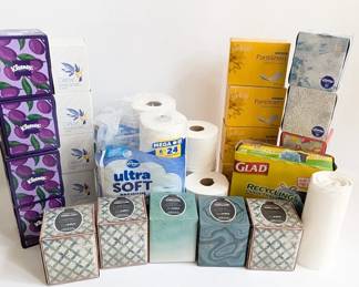 Lot #B94 - Household Essentials Variety Lot - Toilet Paper, Tissue, Trash Bags & More