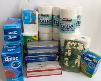 Lot #B93 - Household Essentials Lot - Paper Towels, Ziploc Bags, Aluminum Foil, and More