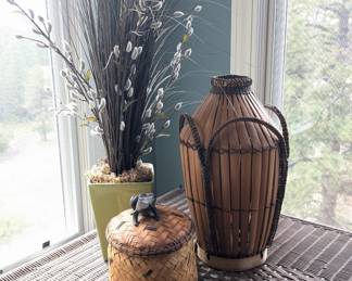 Lot #B2 - Decorative Home Accents Lot - Bamboo Vase, Faux Plant, Woven Storage Box