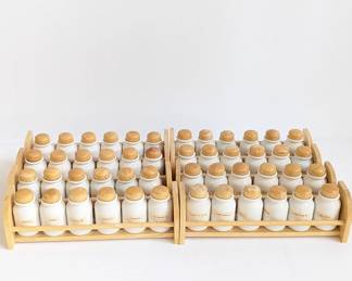 Lot #B88 - Vintage Spice Bottle Set with Wooden Racks