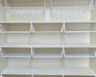 Lot #B52 - White Metal Under-shelf Baskets & Sterilite Clear Plastic Shoe Bins