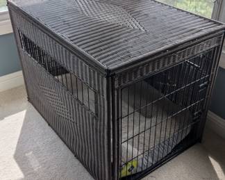 Lot #B10 - Mr Herzhers Rhino Wicker Large Pet Residence Dog Crate, Plus Memory Foam Bed