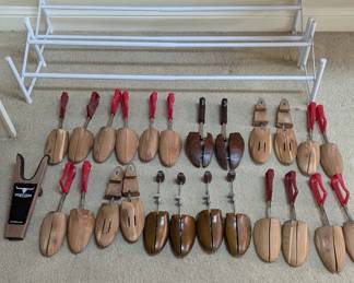 Lot #B63 - Two Expandable Shoe Racks and Many Pairs of Shoe Trees