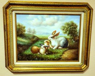 Vintage Rabbit Oil Painting