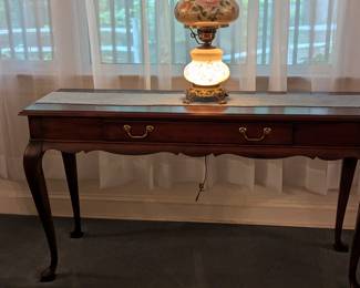 sofa table and 1 of 3 matching antique lamps 