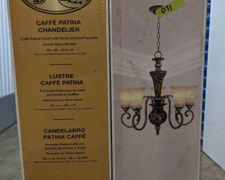 WST071 "Hampton Bay" Caffe Patina Finish With Scroll And Leaf Accents Avorio Glass Shades.