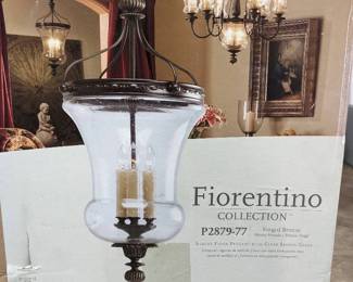 WST070 Unused "Fiorentino" 3-Light Foyer Pendant With Clear Seeded Glass.