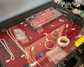 All jewelry in case: Pearls, 10K Gold, Sterling Silver 