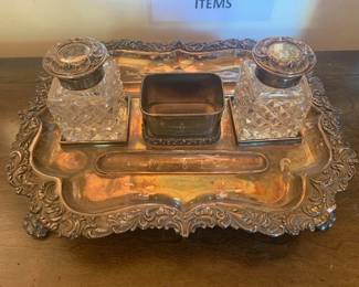 Antique silverplate pen and ink stand