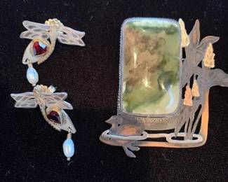 Vintage Pat Garrett, 22K, 14K, sterling, copper, garnet and pearl jewelry 