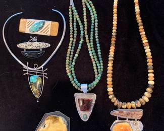 Vintage 'Suzette' sterling, turquoise and amber jewelry