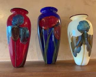 Richard Satara (California 1950 -) art glass flower vases, 10" - 13"