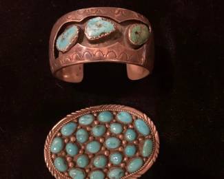 Mel Benally (Navajo) cuff (top) and Irene Chiquito (Navajo) buckle (bottom)