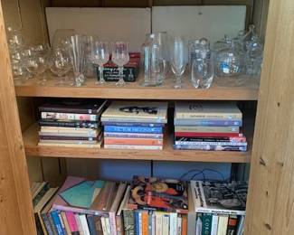 A great collection of art books and vintage glassware