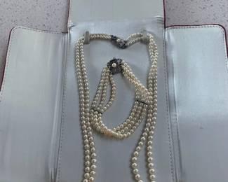 Vintage Mikimoto cultured pearl with sterling clasp 2 strand necklace and 3 strand bracelet
