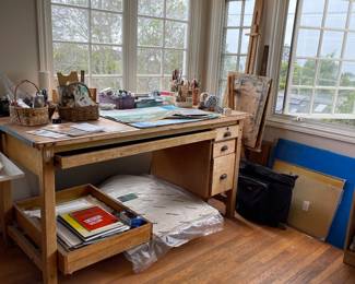 Artist desk and supplies