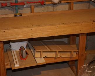 Hand crafted work bench with attached vise. Clean and good condition.