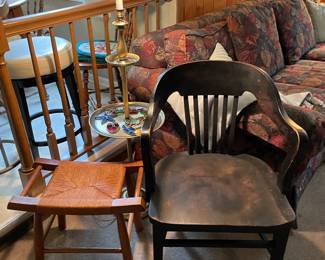 MCM stool and wood desk chair 