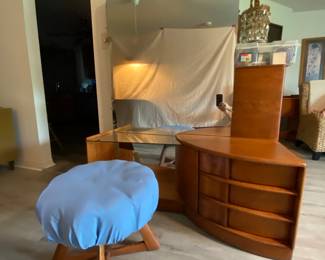 Haywood Wakefield vanity and original stool has original cover underneath 