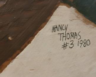 Nancy Thomas wooden goose looking back, signed and dated #3 1989, has repair