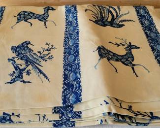 13 yards blue and cream printed fabric, Colonial Williamsburg