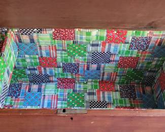 Antique chest, fabric lined