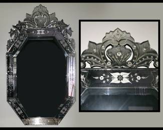 Large Gorgeous Etched Glass Framed Mirror