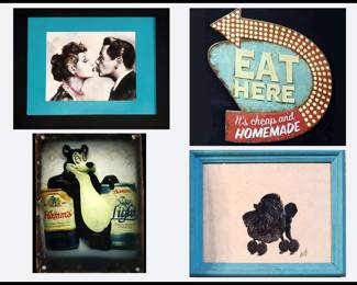 Lucy and Ricky, Eat Here Sign, Hamm's Beer Sign and Signed Poodle Picture 