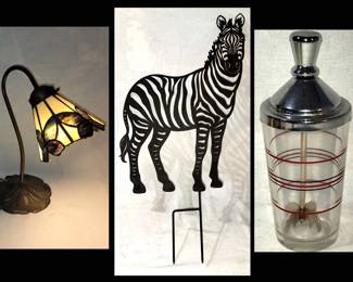 Small Desk Lamp, Zebra Yard Stake and Vintage Chopper