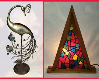 Whimsical Metal Peacock and A Frame Lamp