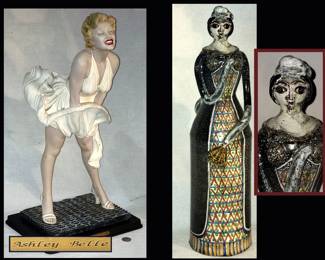 Marilyn Statue and Tall Ceramic Lady Statue 