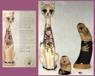 Hand Painted Polish Cat and Horn Owls
