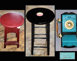 Stool with 33 Record Type Seat and Thomas Collector's Edition Phone