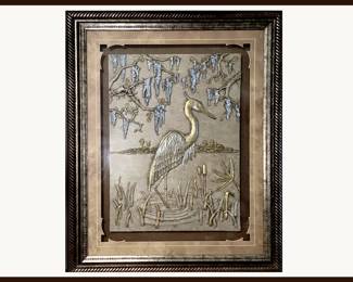 Large Relief Heron; Beautifully Matted and Framed