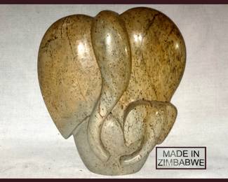 Modernist Elephant and Baby Statue; Made in Zimbabwe