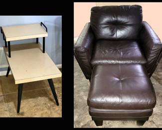 Mid Century Modern End Table and Big Comfy Chair and Ottoman