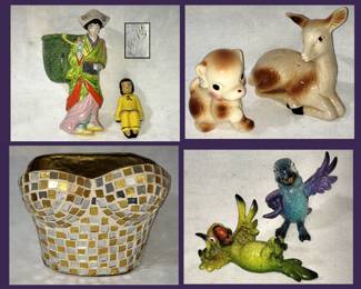 Vintage Wall Pocket, Vintage Deer and Puppie, Bustier Planter and Kooky Parrots 