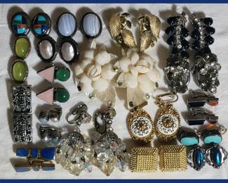 Costume Jewelry and 9 Pairs of Sterling Silver Earrings