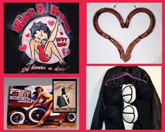 Betty Boop Patch, Heart made from Horse Shoes, Small Signs and Leather Jacket & Bras 