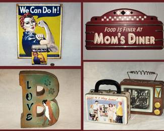 Rosie the Riveter Repro Sign and Small Puzzle, Moms Diner Sign and More 