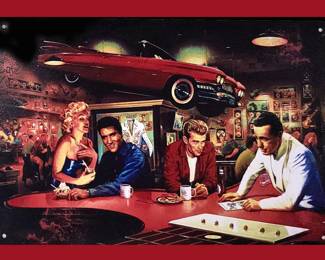 Fun Little Repro Metal Plaque with Marilyn, Elvis, James Dean and  Bogie 