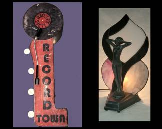 Repro Record Town Lamp and Erte Inspired Lady Lamp