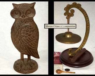 Cast Iron Owl Door Stop and Tibetan Chime of Compassion